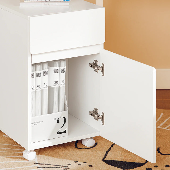 Kontorskab på hjul til printer med skuffer og rum, 58 x 35 x 59 cm, hvid