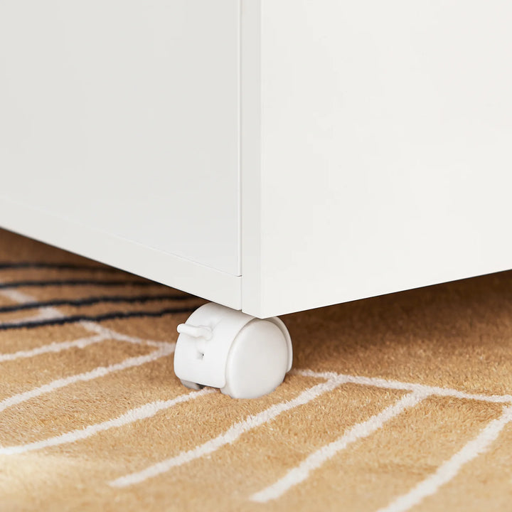 Kontorskab på hjul til printer med skuffer og rum, 58 x 35 x 59 cm, hvid