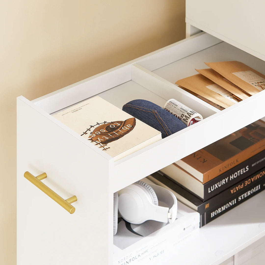 Kontorskab med hylder og 1 udtrækkelig skuffe, 60 x 33 x 100 cm, hvid