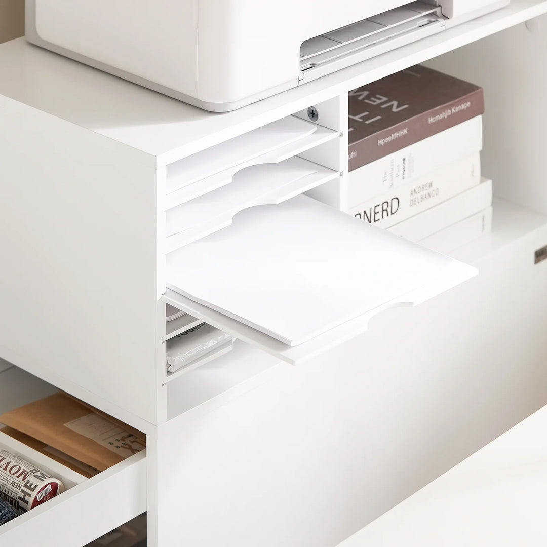 Kontorskab med hylder og 1 udtrækkelig skuffe, 60 x 33 x 100 cm, hvid