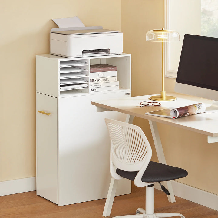 Kontorskab med hylder og 1 udtrækkelig skuffe, 60 x 33 x 100 cm, hvid