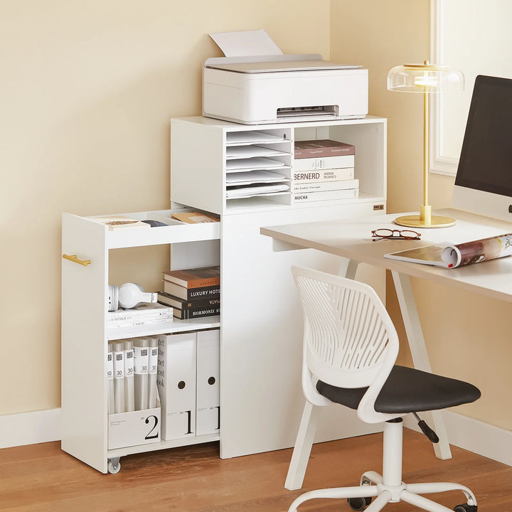 Kontorskab med hylder og 1 udtrækkelig skuffe, 60 x 33 x 100 cm, hvid