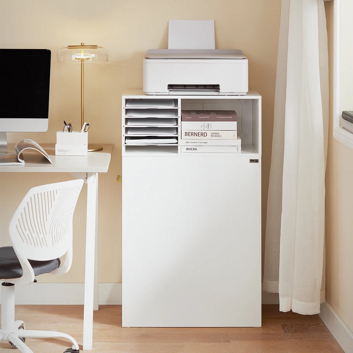 Kontorskab med hylder og 1 udtrækkelig skuffe, 60 x 33 x 100 cm, hvid