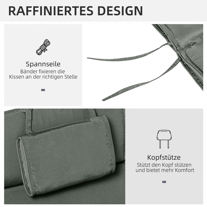 Liggehynde, haveliggestol med aftagelig nakkestøtte, betræk af polyester og bomuldsfibre, grå, 198 x 53 x 5 cm