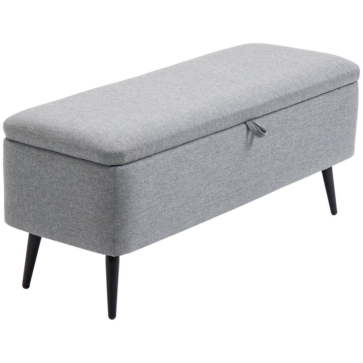 Bænk, opbevaringskommode, polstret bænk, hørlook, op til 150 kg, 101 x 38,5 x 44,5 cm, grå