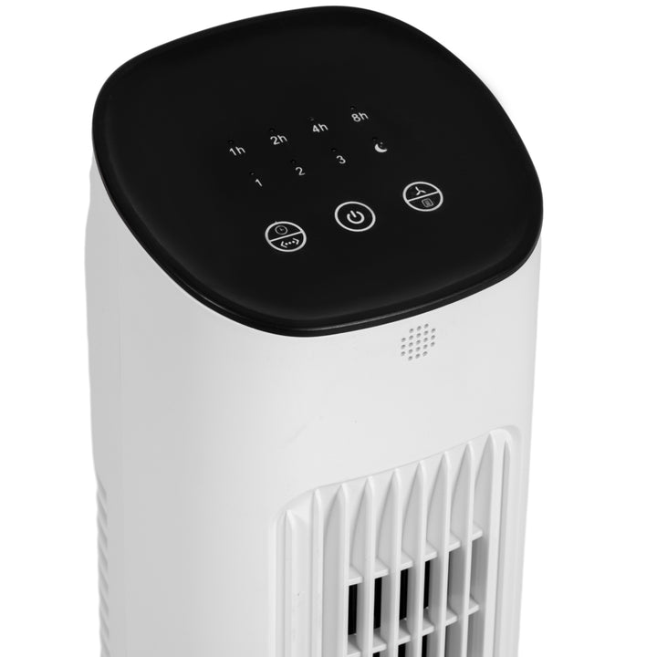 85° oscillerende tårnventilator med fjernbetjening, 3 hastigheder, 2 tilstande, timer, LED-display, 30x30x78 cm, hvid