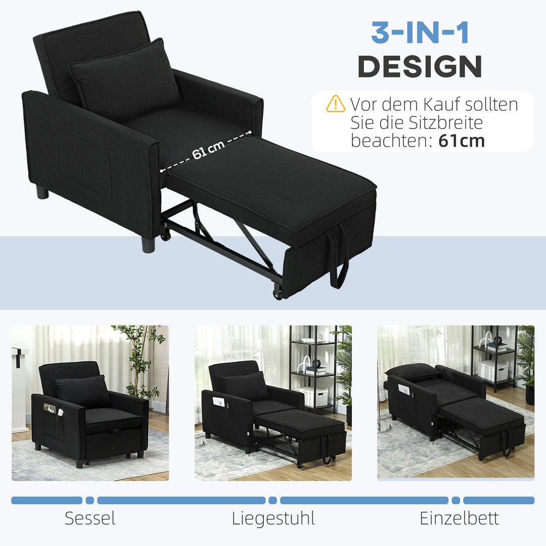 Lænestol, justerbar, 3 positioner, fløjlsbetræk, op til 120 kg, sort