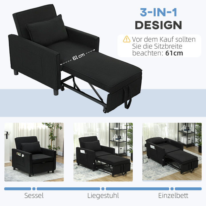 Lænestol, justerbar, 3 positioner, fløjlsbetræk, op til 120 kg, sort