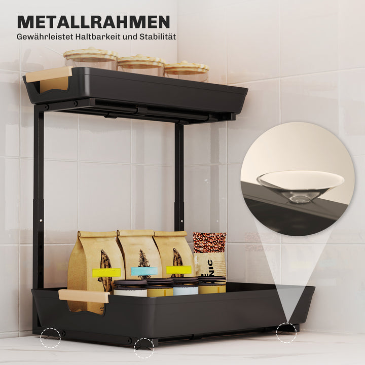 Køkkenreol, højdejusterbar stående reol med 2 kurve, kaffebar 40 x 30 x 33,5-42 cm