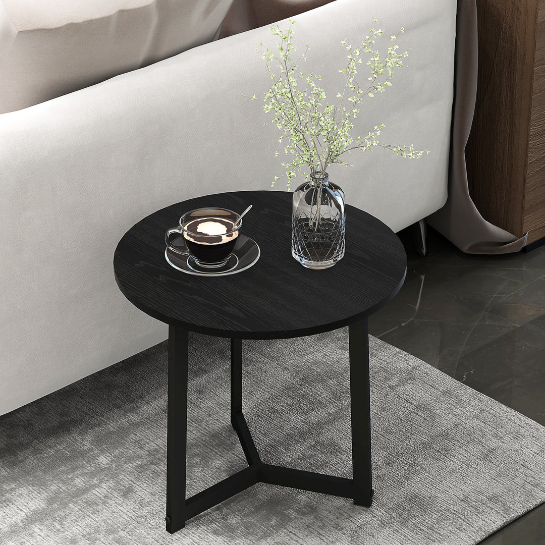 Moderne sofabordsæt med 2, metalstel, MDF, rundt design, stabelbart, sort
