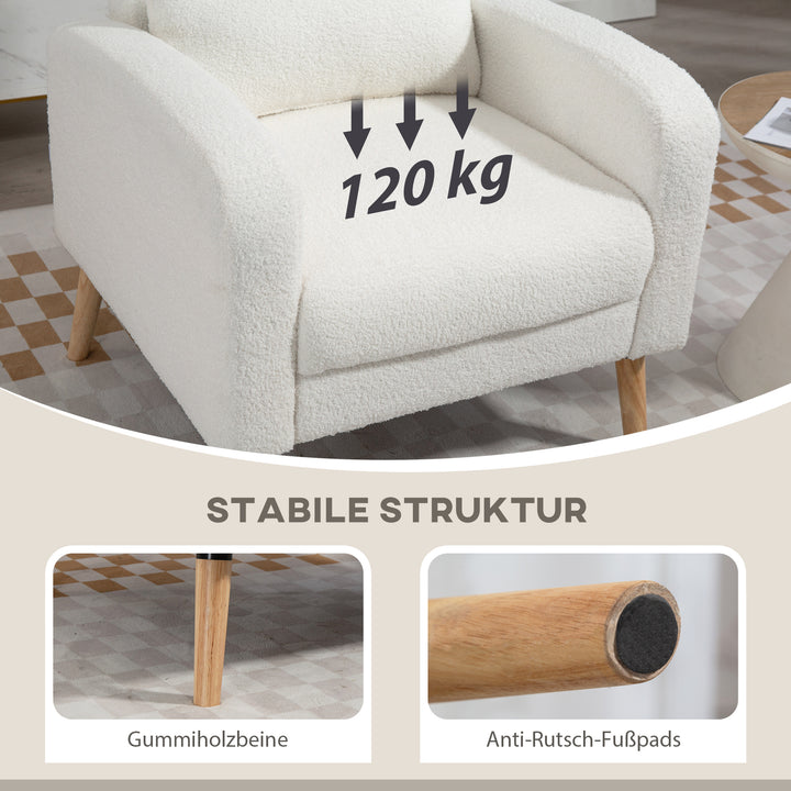 Moderne lænestol, polstret stol med gummitræben, lændehynde, til stue, soveværelse, kontor, hvid