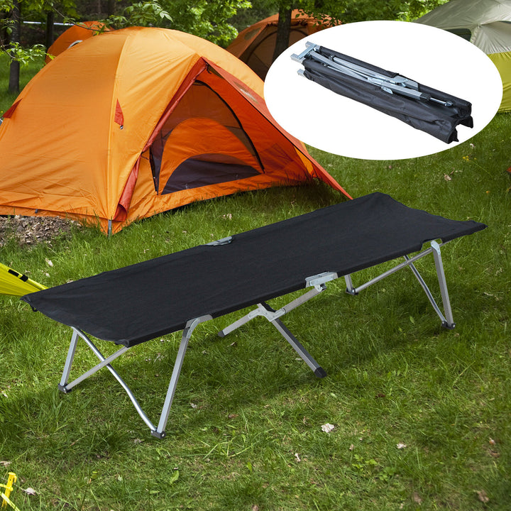 Campingseng, sammenklappelig seng, liggestol med taske, 193 x 64 x 40 cm (sort)