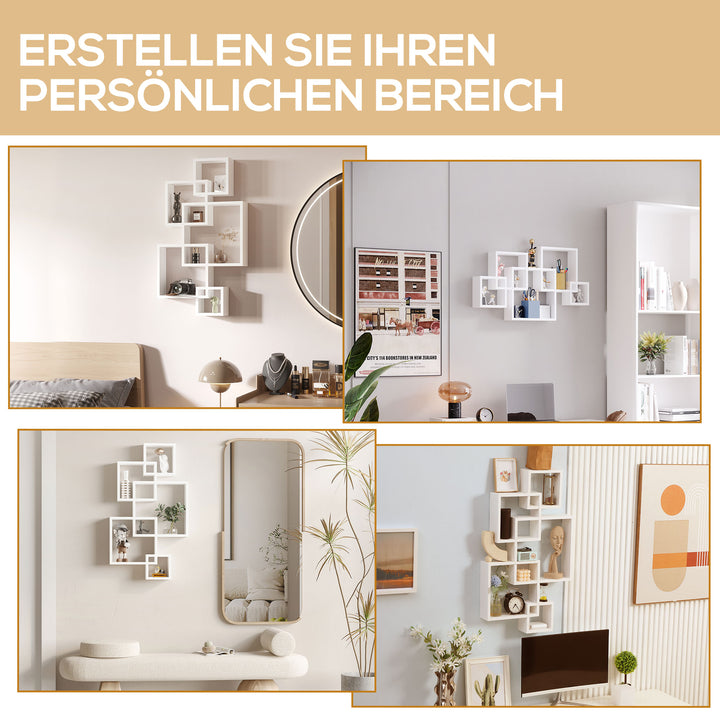 Væghylde, svævende hylde, 5 hylder, massivt træ, hvid