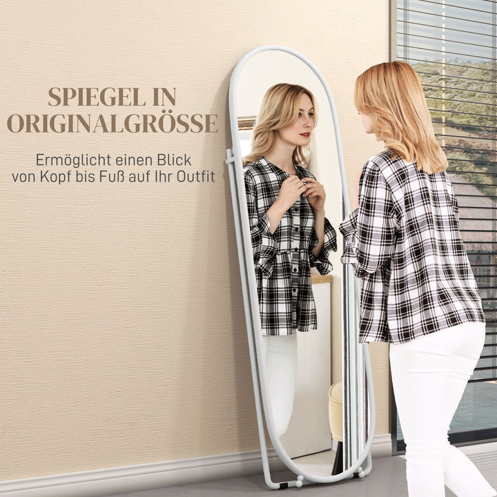 Helfigursspejl, oval form, fritstående, metalramme, 40x160 cm, hvid