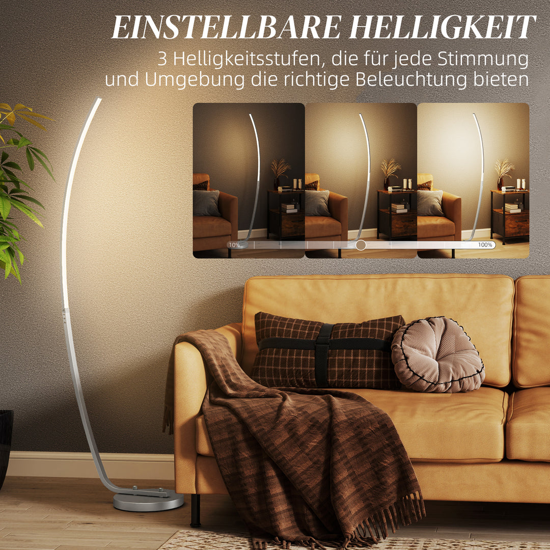 Led-entrelampe med justerbar lysstyrke, moderne gulvlampe med fodkontakt til soveværelse, stue, sølv
