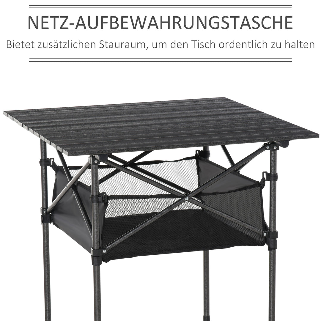 Foldbart campingbord i aluminium med netpose, bærbart picnicbord til camping, have, fest, picnic, balkon, sort, 70 x 70 x 69 cm