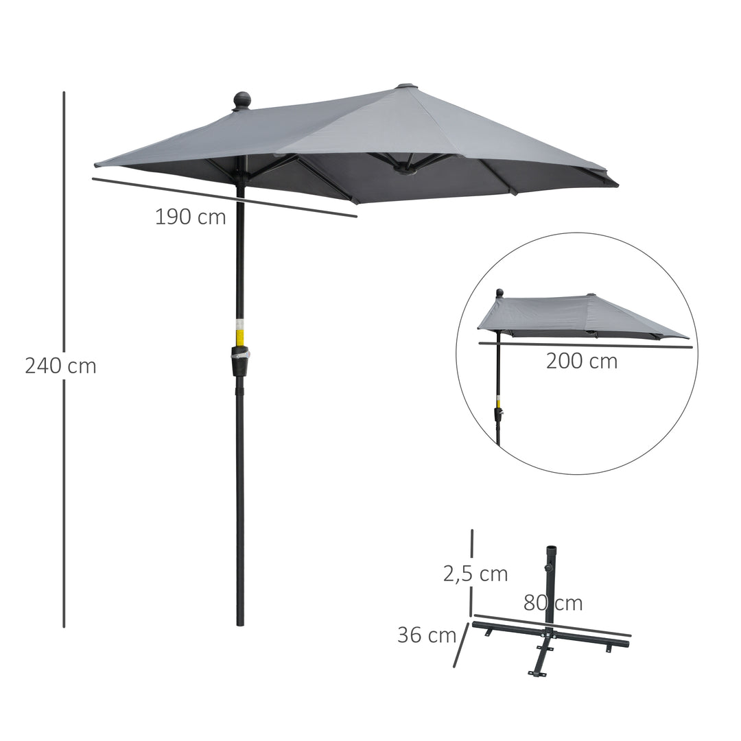 2 x 2 m parasol, halvrund parasol, balkonparasol med holder, vandafvisende til have, terrasse, gårdhave, 100% polyester, mørkegrå