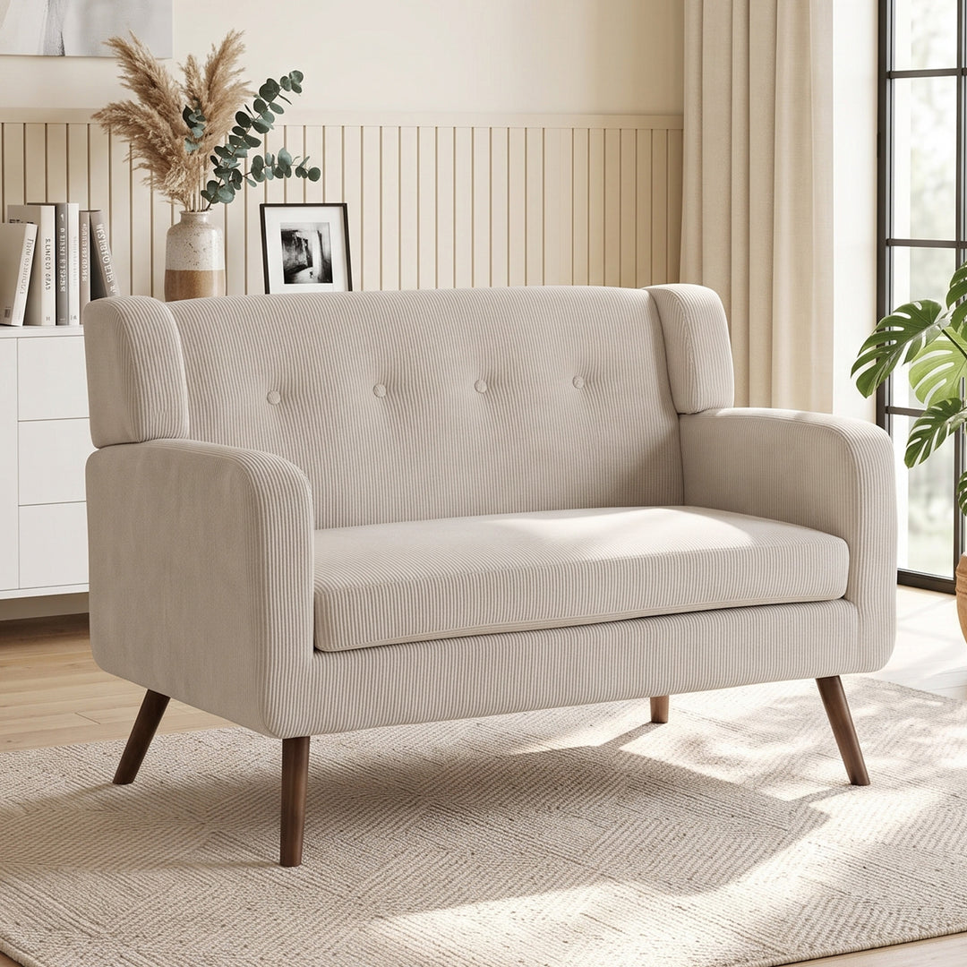 2-personers sofa, 118 cm, lille sofa med fløjlslook, beige