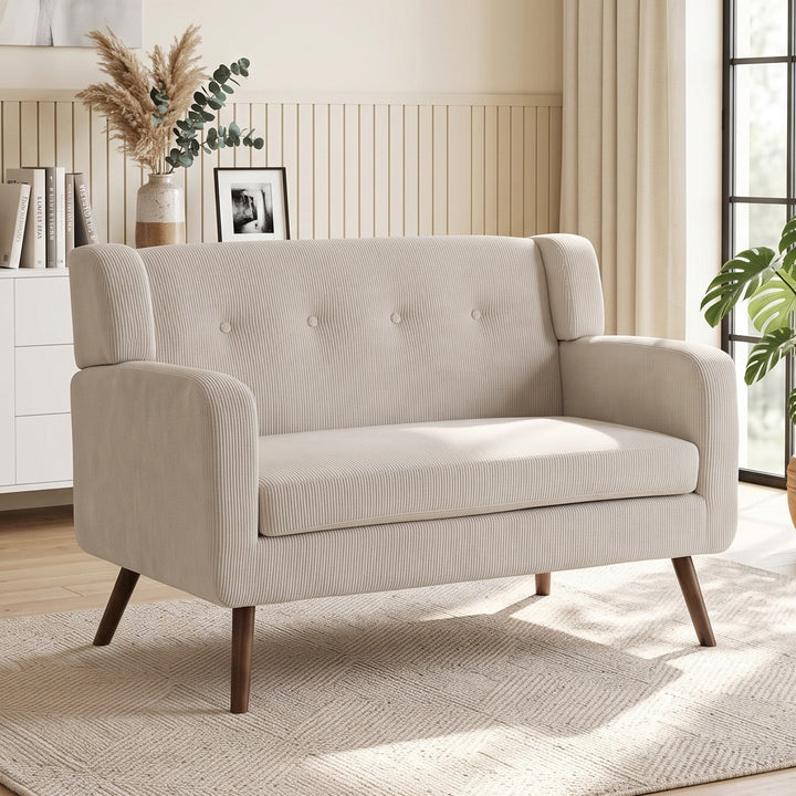 2-personers sofa, 118 cm, lille sofa med fløjlslook, beige