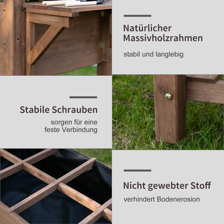 Højbedspotte med 8 delte gitre, foldbar hylde, blomsterkasse, urtepotte, urtebed, massivt træ, brun, 123 x 54 x 80 cm