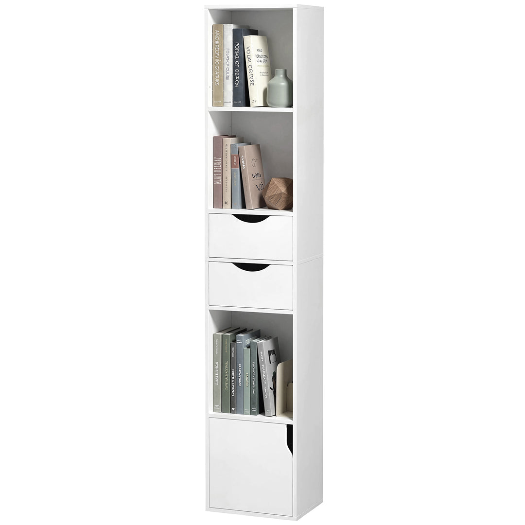 Bogreol med 2 skuffer, smal, til kontor, 30x24x158cm hvid