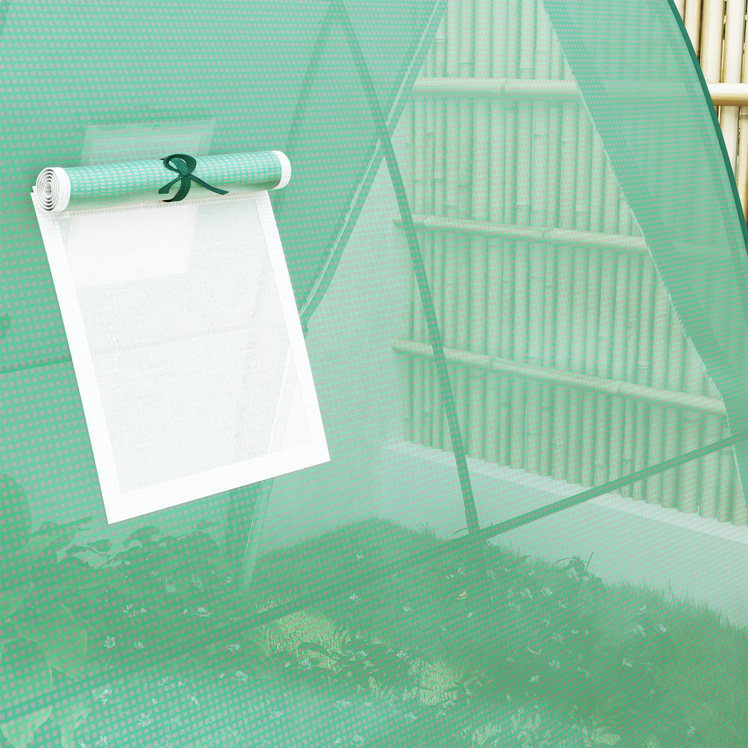 Buet drivhus med sandsække og plastikdække, 2 rulledøre, trådnetvindue, bærbart, 1,8 x 1,8 x 2 m, grønt