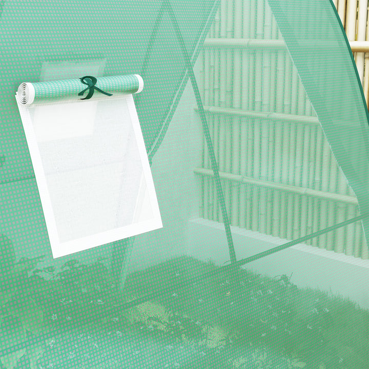 Buet drivhus med sandsække og plastikdække, 2 rulledøre, trådnetvindue, bærbart, 1,8 x 1,8 x 2 m, grønt