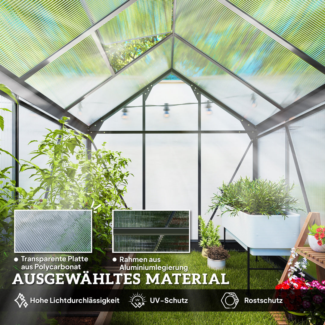 Aluminiumsdrivhus 3,65m² 190x192x201cm med fundament, tagvindue, skydedør, 4 mm UV-bestandige paneler, egnet til dyrkning af tomater, planter og som kold ramme til udendørs havebrug.