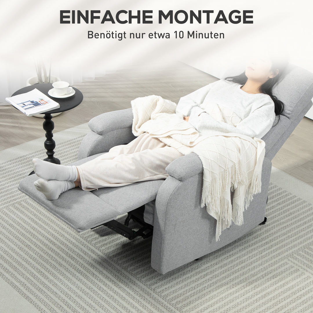 Lænestol med justerbar ryglæn, fodstøtte, polstret stol til stue, grå