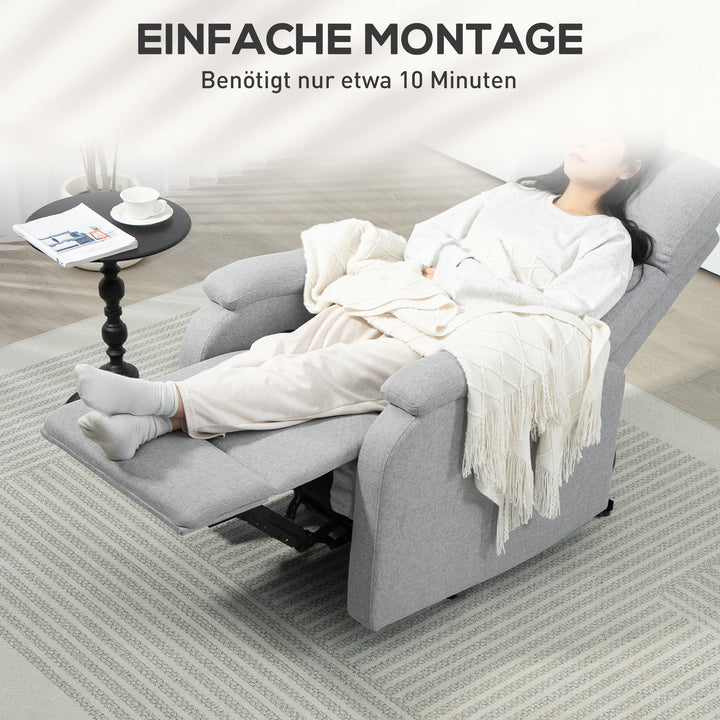 Lænestol med justerbar ryglæn, fodstøtte, polstret stol til stue, grå