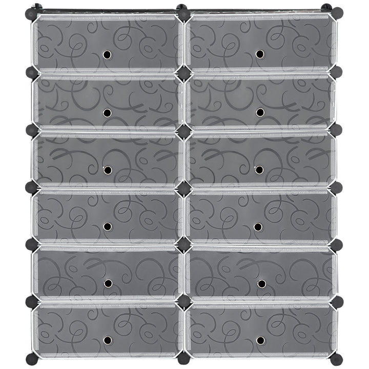 Skoreol, 12 opbevaringskasser til 24 par sko, plast, sort+hvid