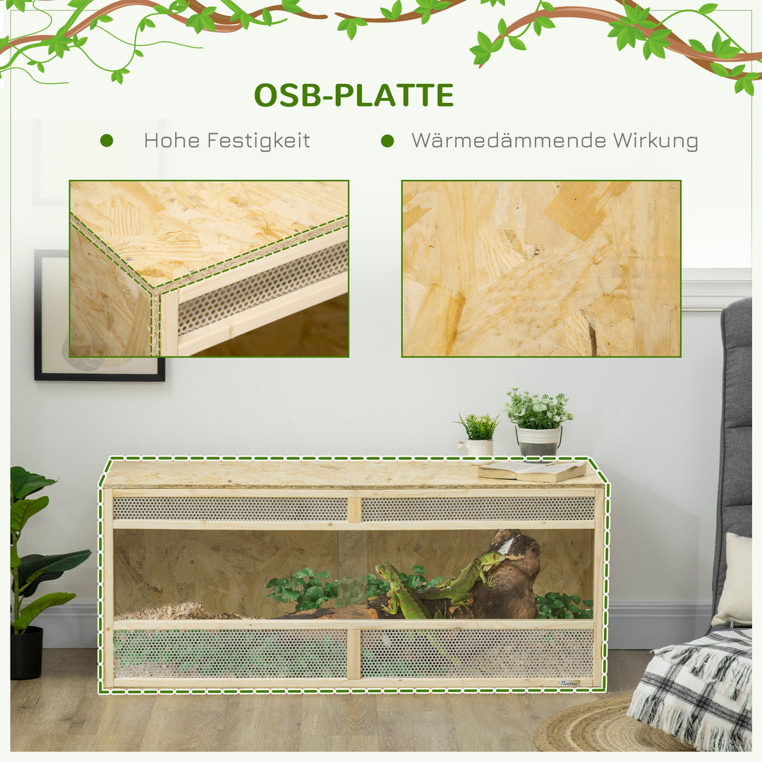 Terrarium til krybdyr/padder, skydedøre af glas, ventilationsgitter, 120x50x50cm