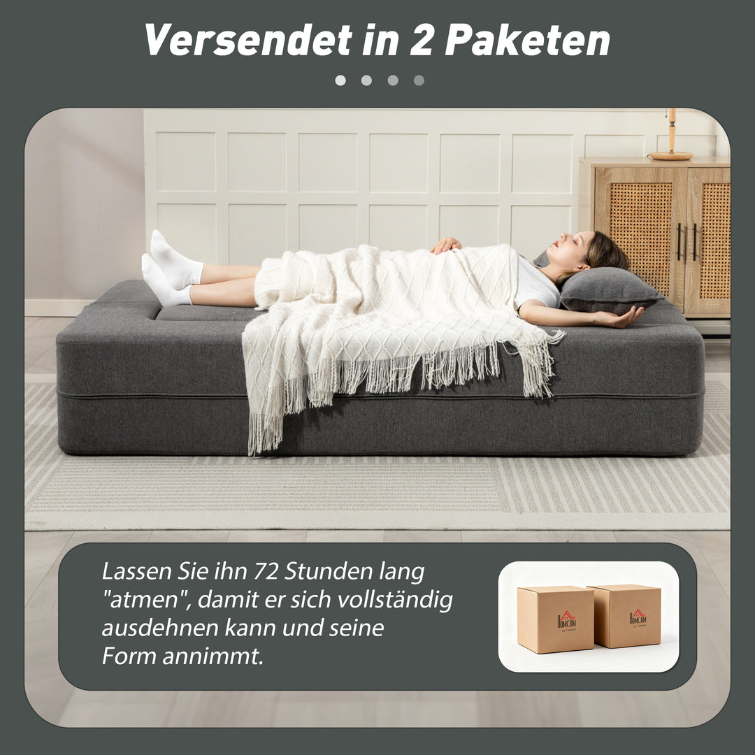 2-personers skumsovesofa, sovesofa med brede armlæn, 2 hynder, 360 kg lasteevne, grå
