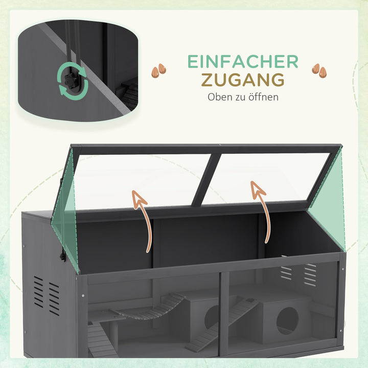 Bur til små dyr og gnavere, med tilbehør, grantræ, 100 cm x 52 cm x 50 cm, grå