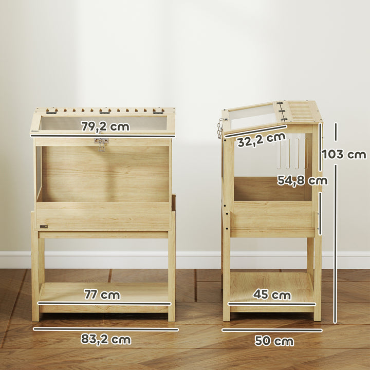 Hamsterbur 2-lags gnaverbur til små dyr med foldelåg, stor 83,2 x 50 x 103 cm naturtræ