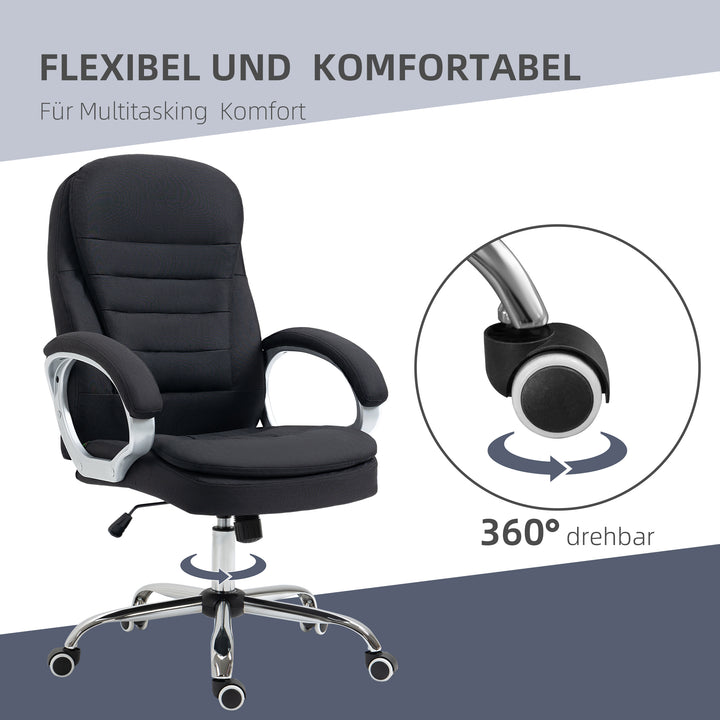 Kontorstol, arbejdsstol, skrivebordsstol, drejestol, 360°, ergonomisk, vippefunktion, højdejusterbar, sort linned, 64 x 75 x 111-121 cm