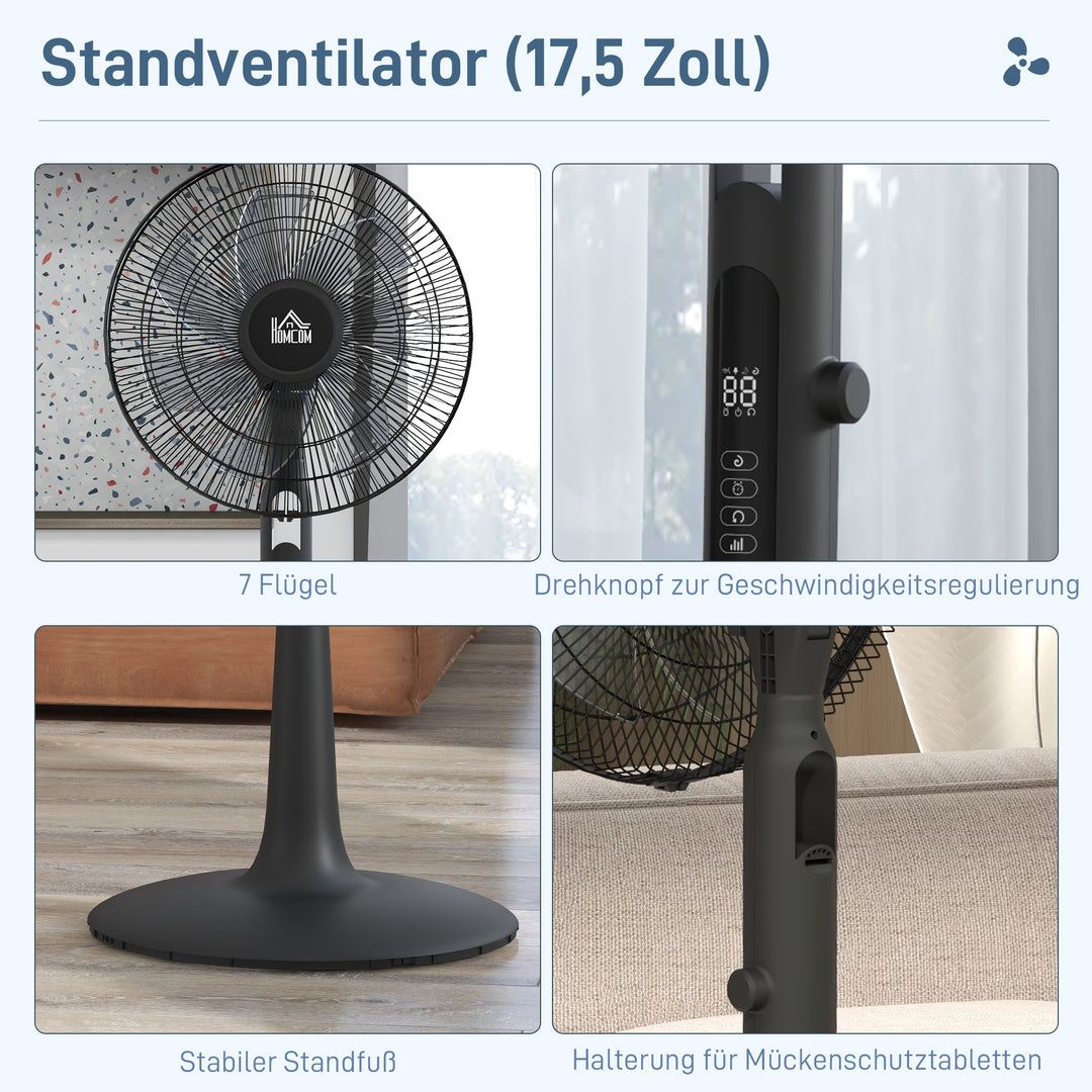 Stille piedestalventilator med fjernbetjening, 3 tilstande, 28 hastigheder, myggenet og oscillation, sort