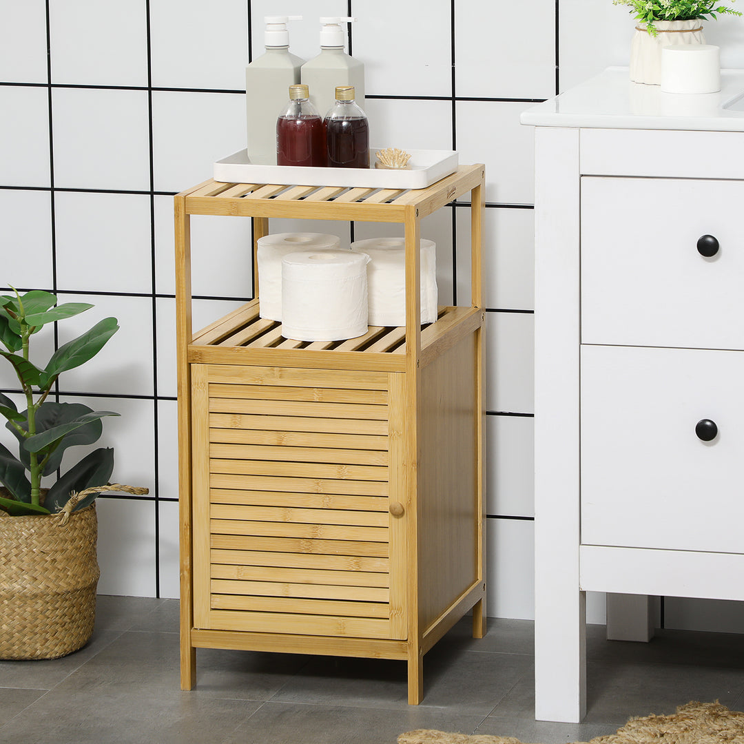 Badeværelsesskab/hylde, bambus, 1 hylde, 1 skab, 33 cm x 36,5 cm x 67 cm, naturlig