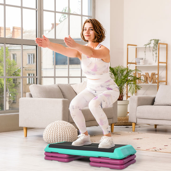 Step board højdejusterbar fitness stepper 3 niveauer (10/15/20 cm) skridsikker stepbænk til hjemmefitness kontor plastik sort+grøn+lilla