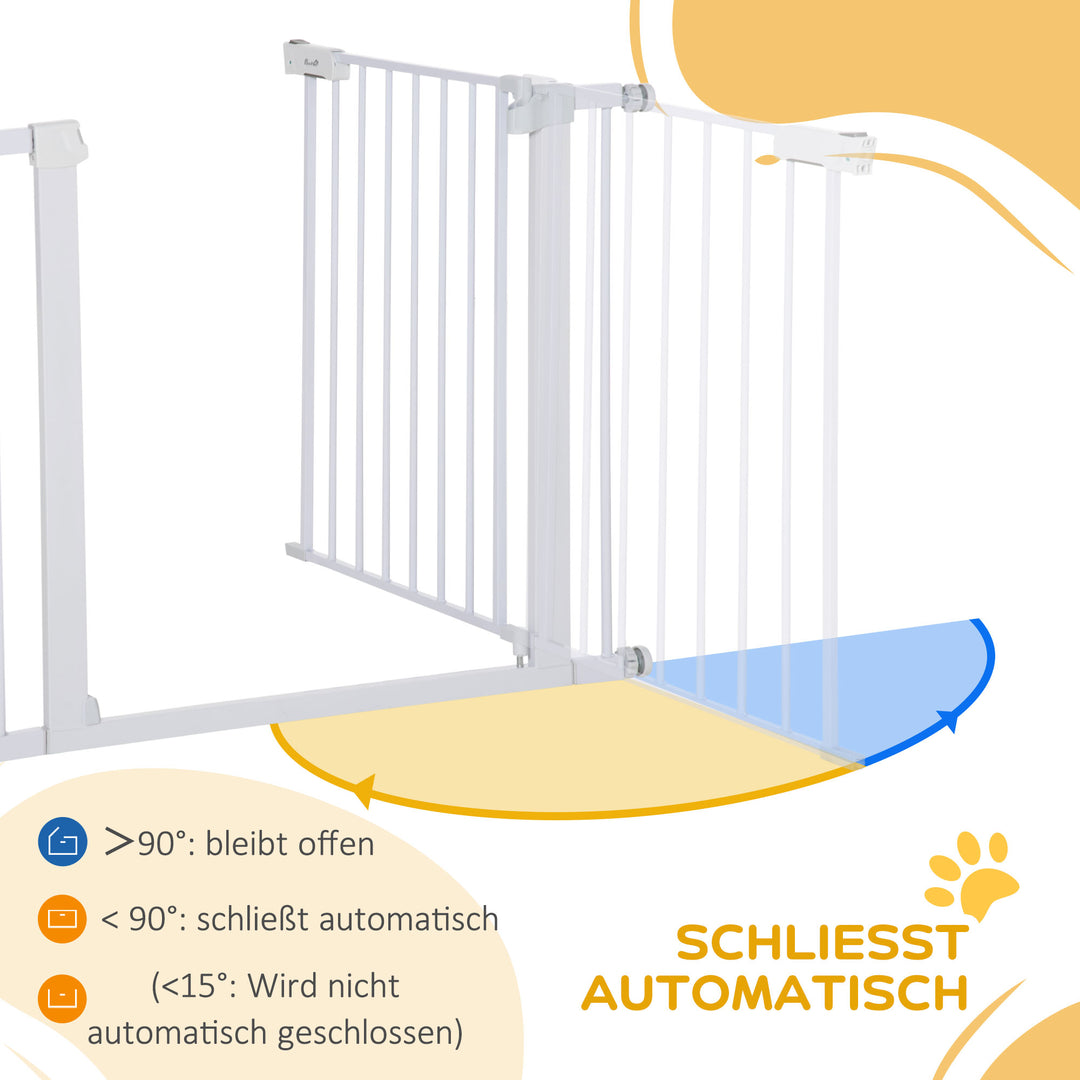 Dørgitter, ingen boring nødvendig, justerbar bredde 75-96 cm, åbning med en hånd, metal, hvid, automatisk lukkende babysikkerhedsgitter