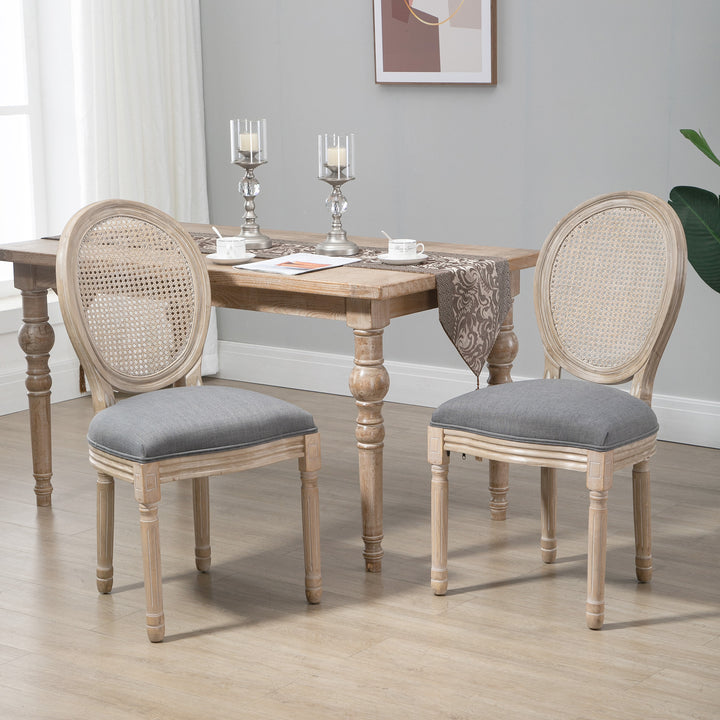 Køkkenstole i sæt med 2, blødt polstrede, vintage design, rattan look, grå