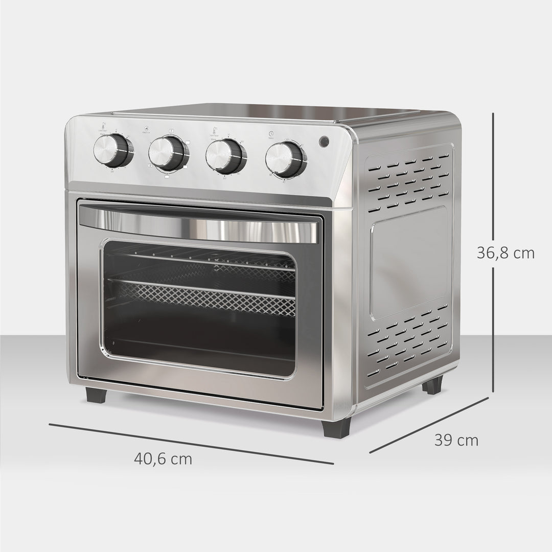 Miniovn med varmluft, airfryer, 6 varmefunktioner, timer, tilbehør, 24L, sølv
