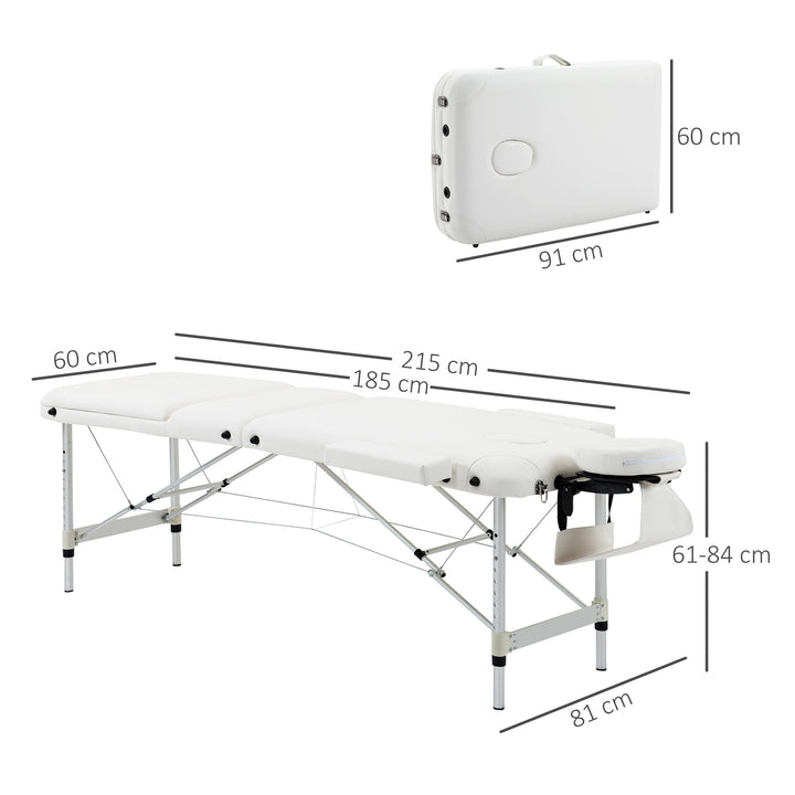 Massageborde foldbare kosmetikborde højdejusterbar massagebord massageseng aluminium skumplast hvid 215 x 81 x 61-84 cm