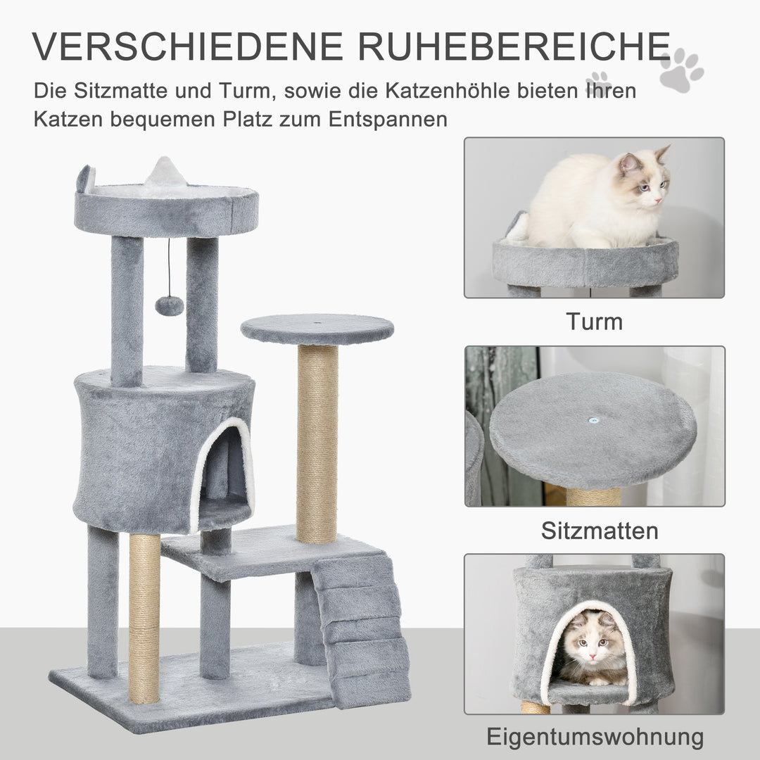 Kradsetræ med kattehulestige kradsetræ højde 100 cm klatretræ til katte spånplade jute grå 60 x 40 x 100 cm