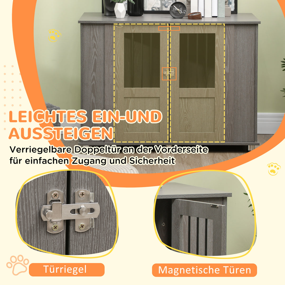 Hundebur, 2 døre, aflåseligt, 116 cm x 60 cm x 87 cm, grå