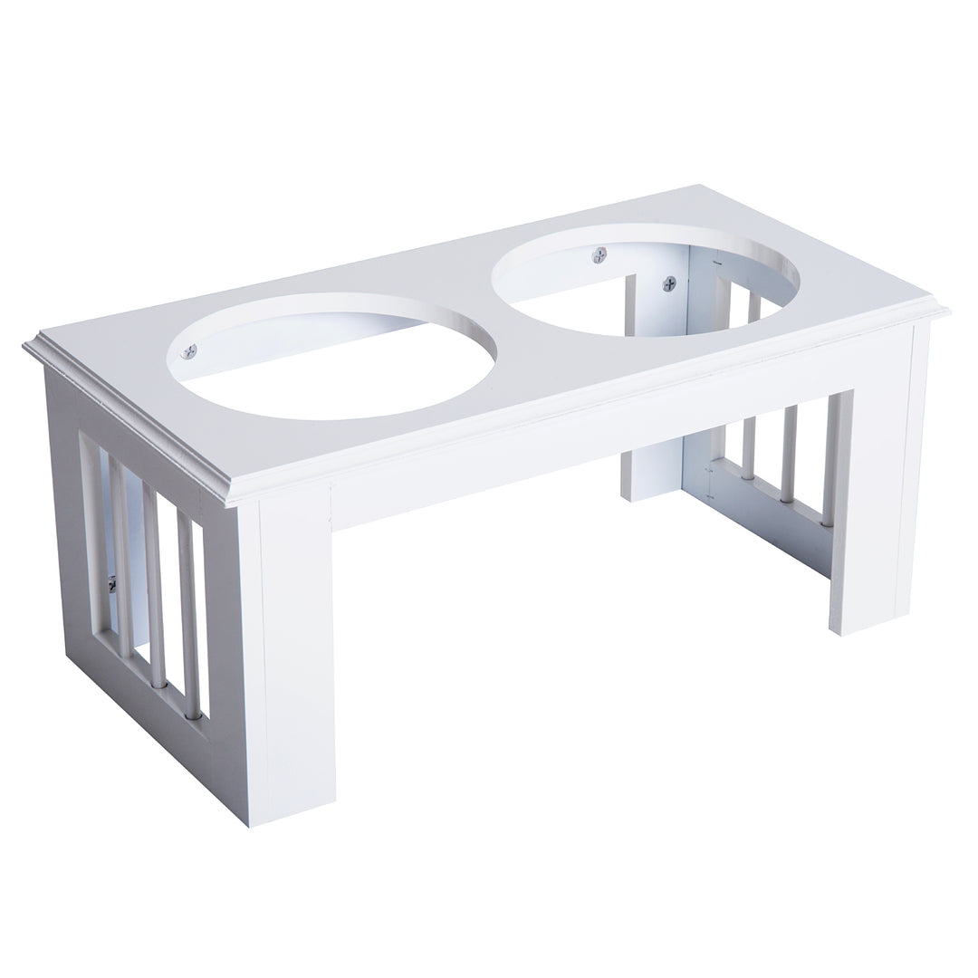 Foderstation til hunde, skridsikker, 58,4 x 30,5 x 25,4 cm, hvid, 2 l pr. skål