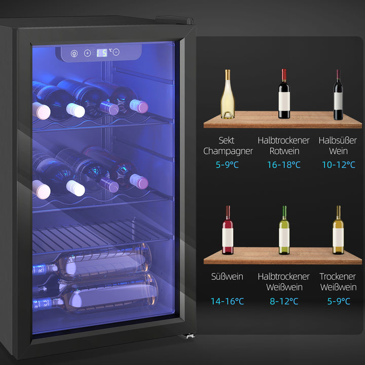 Vinkøleskab til 24 flasker med glasdør – 4-16°C, 68 liter, sort