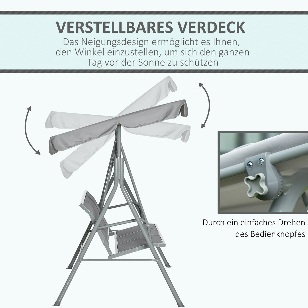 Hollywood-gynge med justerbar solskærm, 3-personers havegynge med skridsikre fødder, gyngebænks bæreevne op til 240 kg, haveliggestol til haven, terrasse, 171x108x154cm, grå