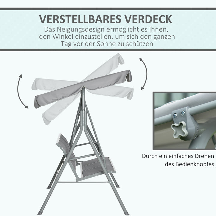 Hollywood-gynge med justerbar solskærm, 3-personers havegynge med skridsikre fødder, gyngebænks bæreevne op til 240 kg, haveliggestol til haven, terrasse, 171x108x154cm, grå