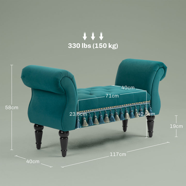 Polstret bænk, vintage design, op til 150 kg, 117x40x58 cm, grøn